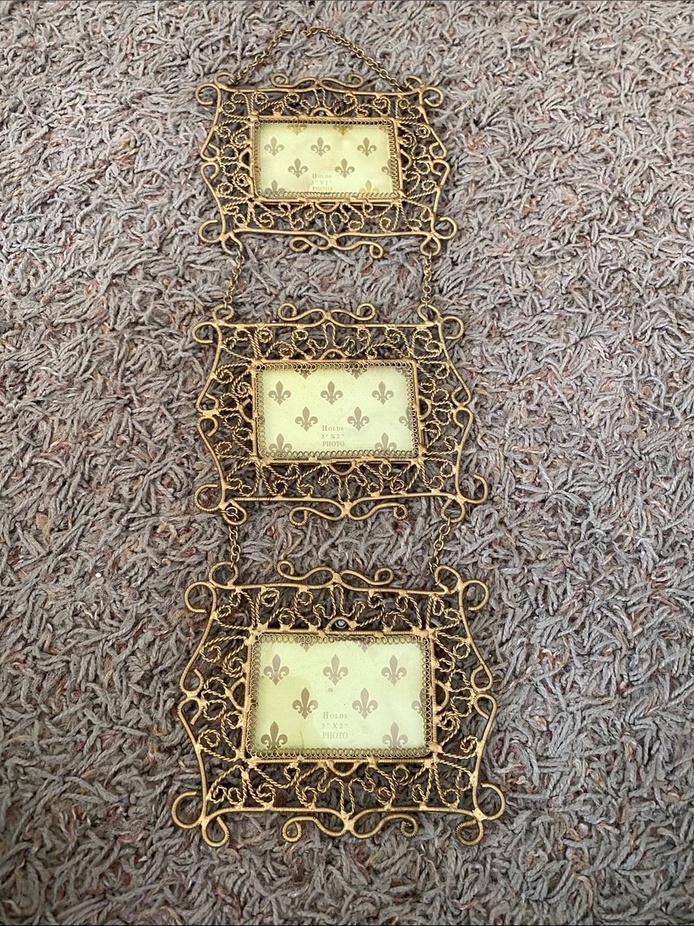 Gold Filigree Hanging Photo Frame Trio - Elegant Wall Accent VTG 3-3x2